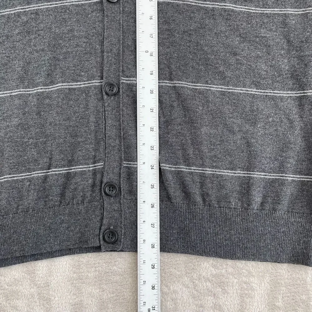 Banana Republic Cardigan Sweater Men XL Grey‎ Striped Soft Grandpa Preppy NWOT